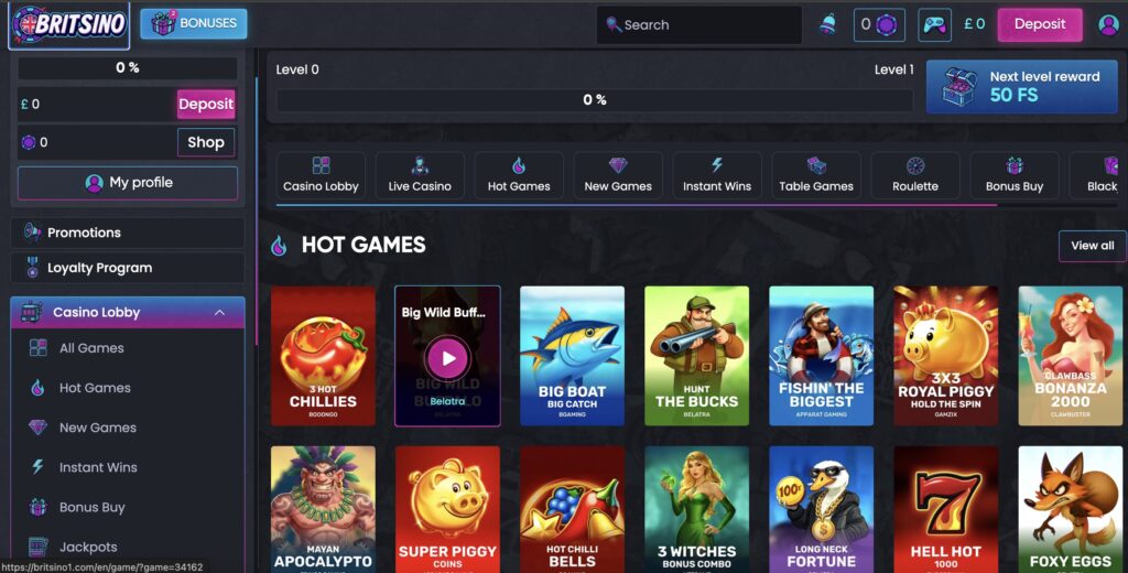 Britsino Casino homepage
