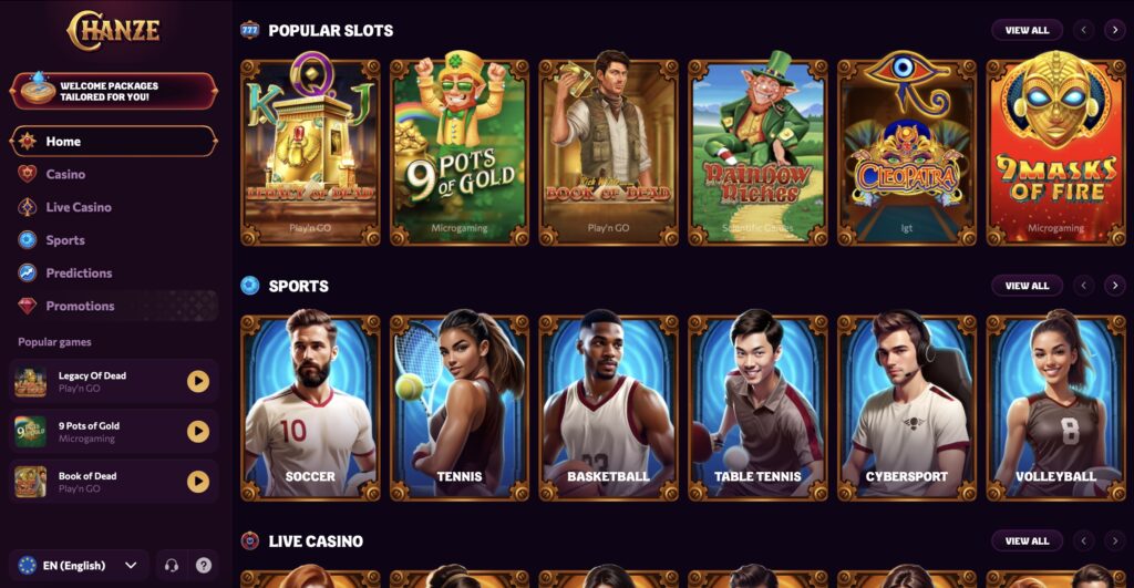 Chanze Casino homepage