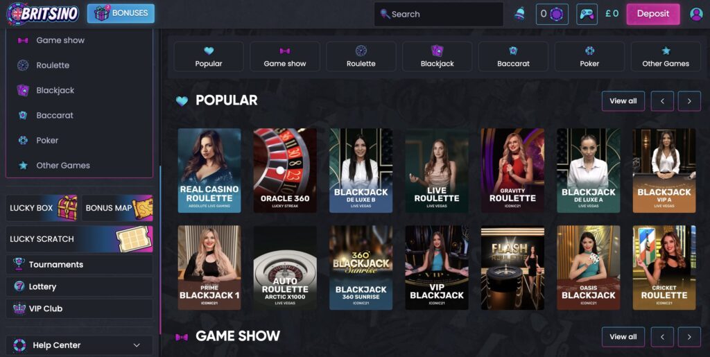 Britsino live casino games