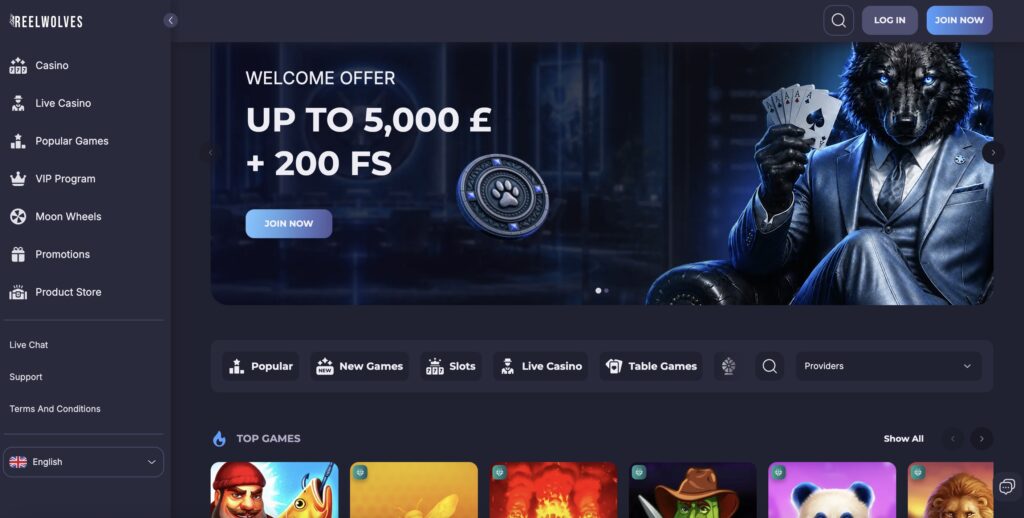 Reel Wolves Casino Homepage