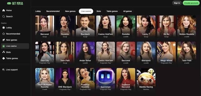 Bet Ninja live casino 