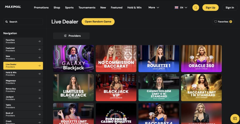 Maximal Bet live dealer casino games