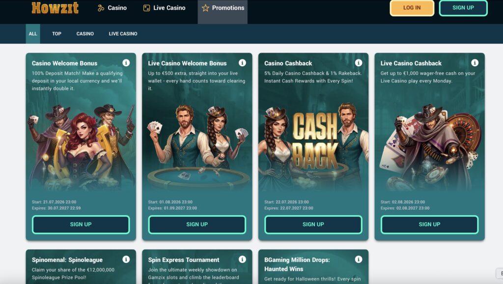 Howzit casino promotions page