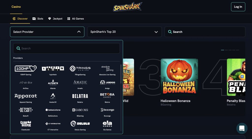 Spinshark casino games navigation tool