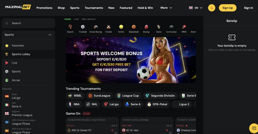Maximal Bet sports betting page
