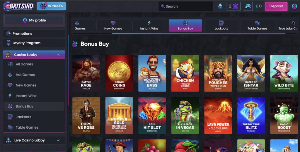 Britsino bonus buy slots games