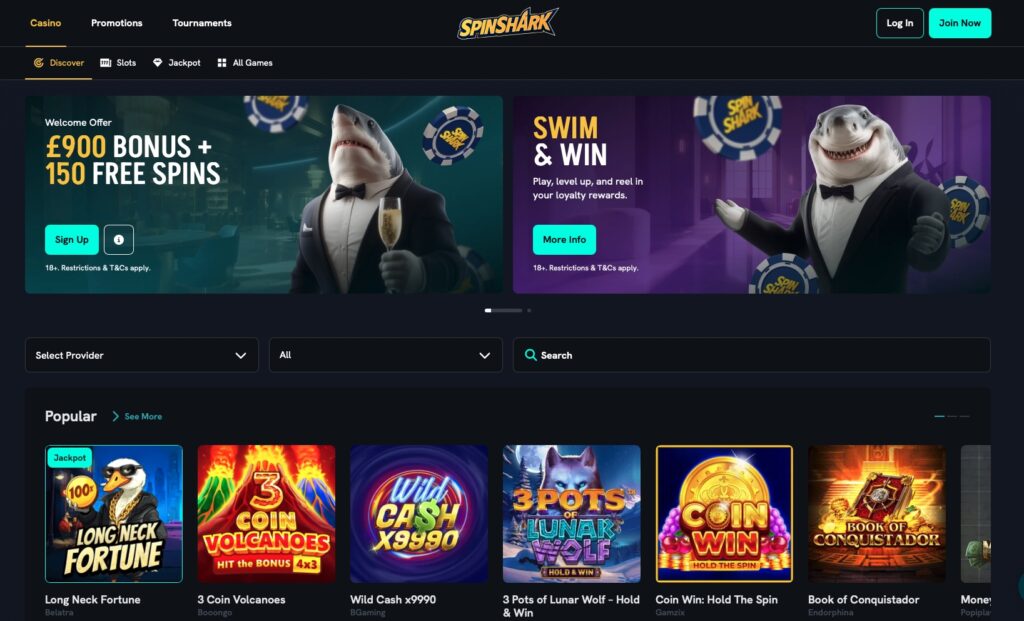 Spinshark casino homepage