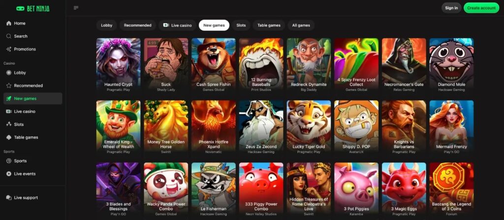Bet Ninja slots library 