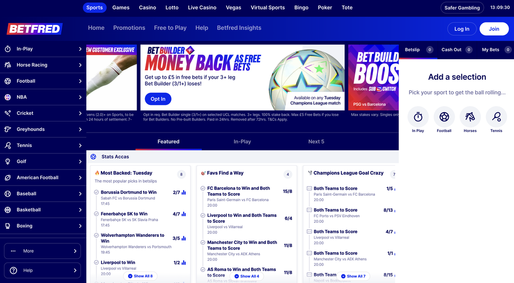 Betfred sports betting page
