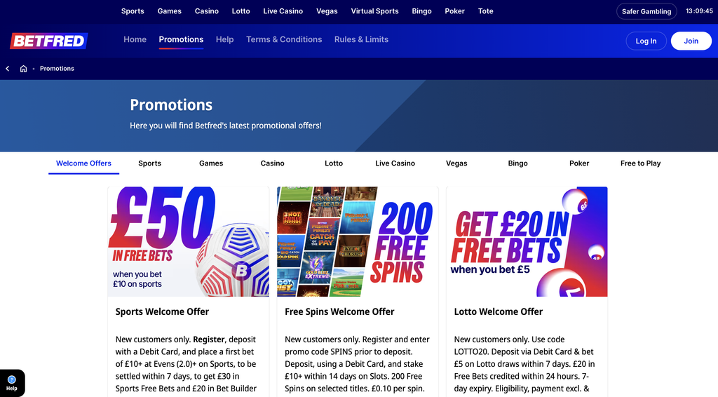 Betfred promotions page