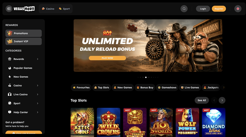 Vegas Nova homepage.