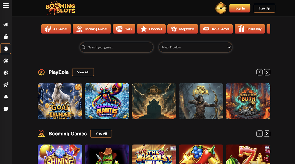 Booming Slots casino page.