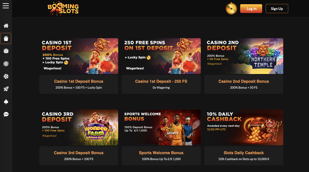 Booming Slots promotions page.