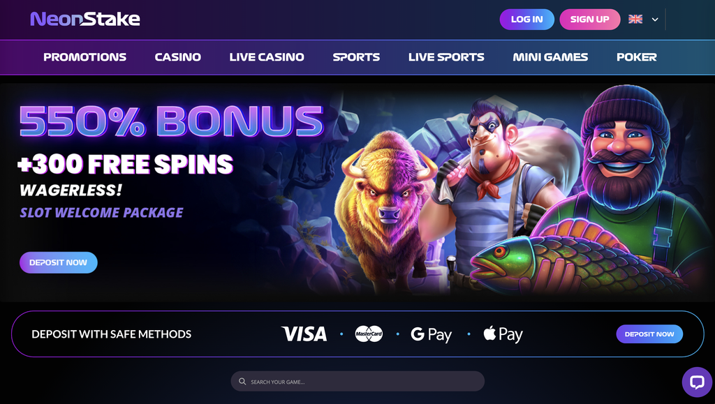 Neon Stake Homepage.
