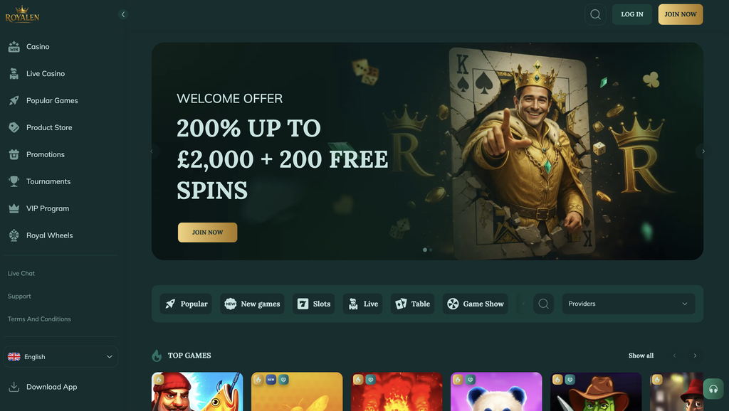Royalen homepage.