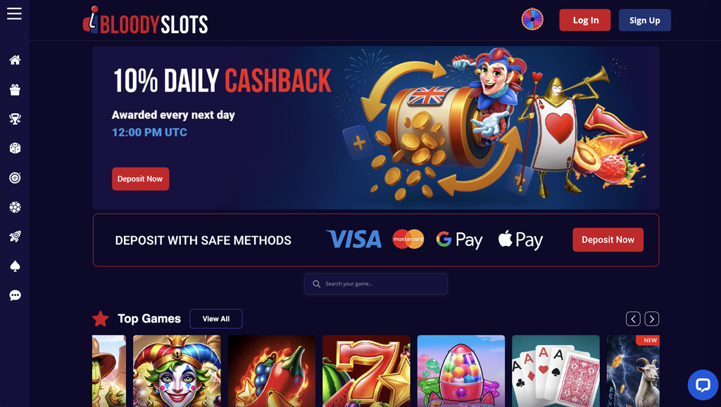 Bloody Slots homepage.