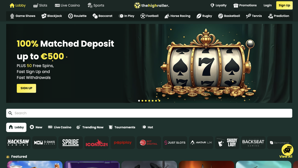 The High Roller homepage.