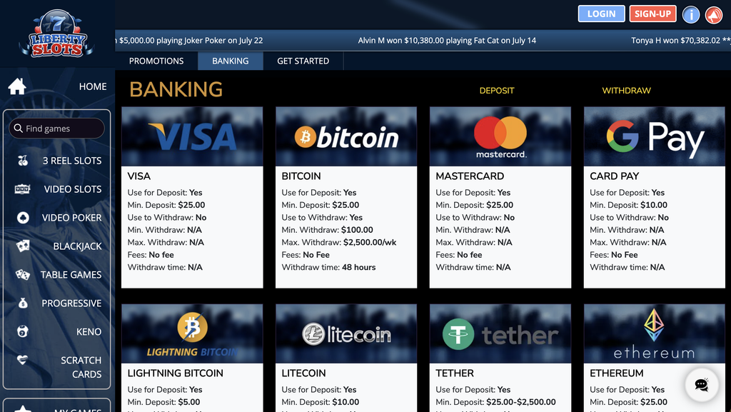 Liberty Slots banking.