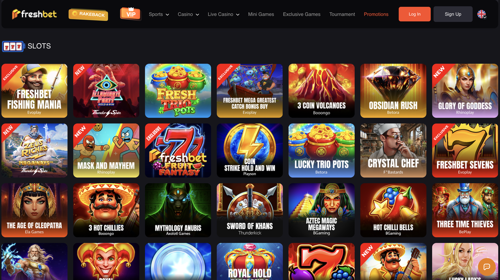 Freshbet slots page.
